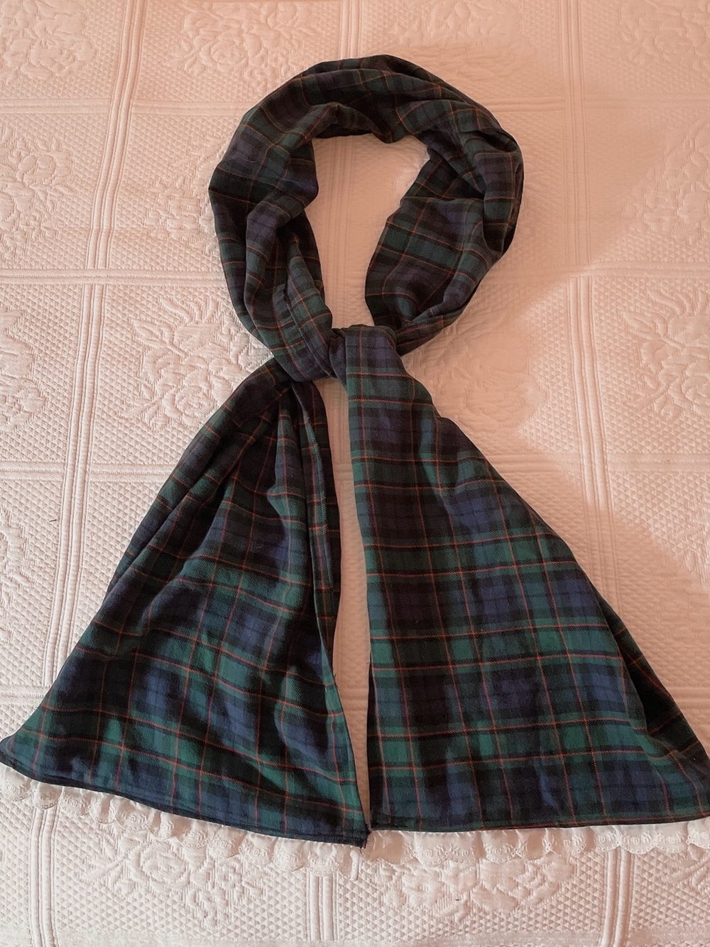 reworked vintage victoria’s secret authentic country plaid lace trim scarf
